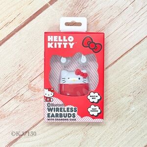 Sanrio Hello Kitty Bluetooth Wireless Earbuds W/Charging Case Red and White NIB
